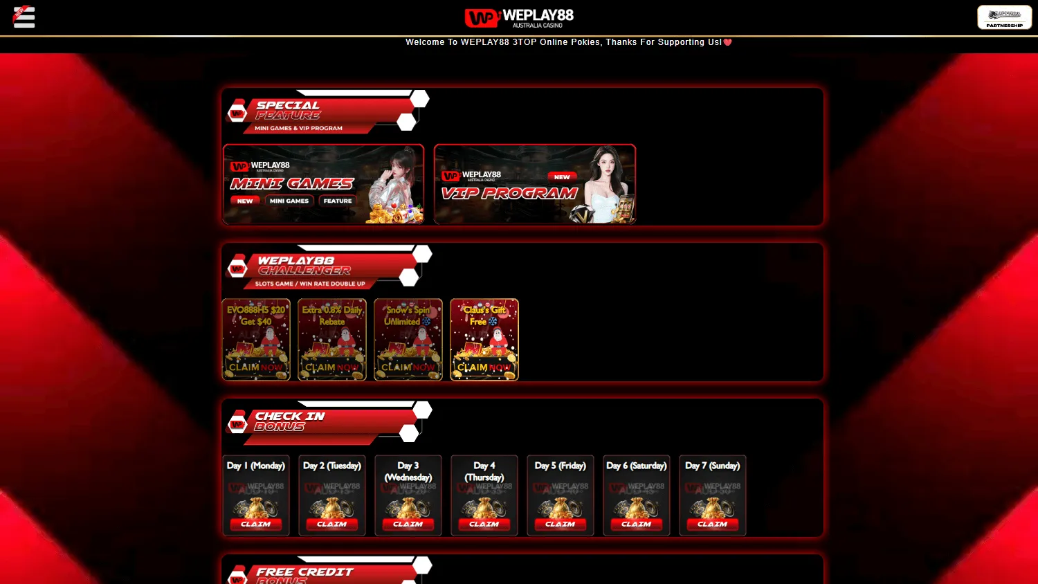 Weplay88 promotions screen on desktop