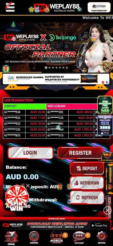 Weplay88 casino home screen on mobile